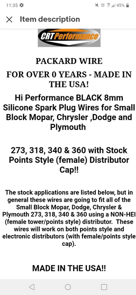Friggin plug wires! Mopar Performance P4529797