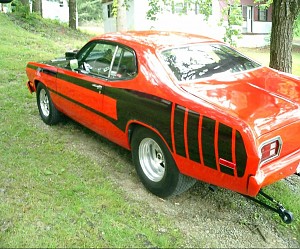 1974 DUSTER PRO STREET BACK HALF CAR WITH PRO CHARGER FROM SUPERCHARGER STORE