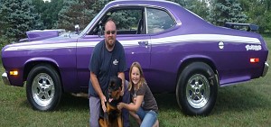 72 Duster Daughter and me with the car