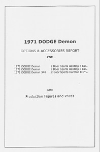 1971 Dodge Demon Production Numbers, Options & Accessories